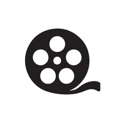Film reel icon silhouette vector, symbol on white background
