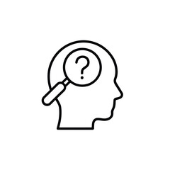 Magnifying glass over question mark inside human head outline