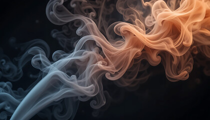Fototapeta premium Abstract wisps of smoke or ink in shades of white and blue, creating a fluid, swirling motion against a dark background. 4K and HD image.