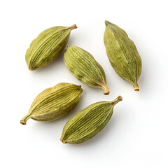 Top view of cardamom pods arranged separately.