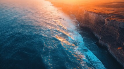 Serene Sunset Over Ocean Cliffs with Gentle Waves