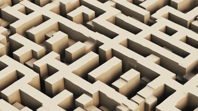 Abstract 3D Maze Structure with Intersecting Walls in Soft Lighting