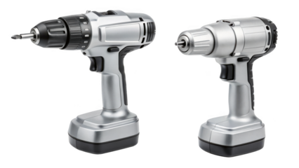 different style Silver Cordless Drill on transparent