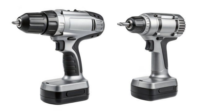 different style Silver Cordless Drill on transparent