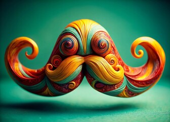 Obraz premium Whimsical Swirling Mustache: Teal Background, High Depth of Field Stock Photo