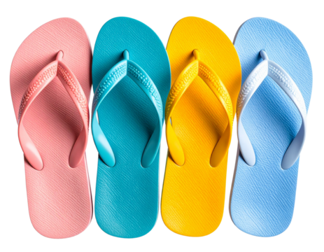 Colorful flip-flops on transparent background, summer footwear photo, casual and vibr - Powered by Adobe