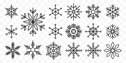 Variety of Hand Drawn Snowflake Designs Isolated on White Background Winter Holiday Season Decorative Elements Collection for Christmas or New Year