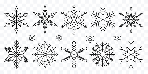 Collection of Hand Drawn Snowflake Designs for Winter Holidays and Festive Season Decorations