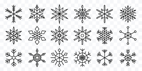 Set of Various Hand Drawn Snowflakes in Black and White Winter Season Holiday Graphic Elements Decoration