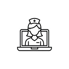 Nurse on laptop icon for telehealth and online medical services