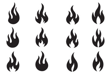 Flame silhouettes in classic 90s style, motorcycle and hot rod car style. Old school, retro tattoos. Black and white flame silhouette and outline style. Retro fire aesthetics, with flames. Vector set
