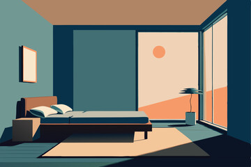 minimalist bedroom with clean lines  neutral tones.eps