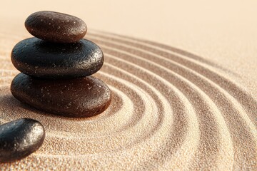 Stacked stones on sand zen garden