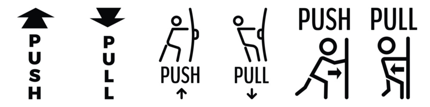 Set of pull or push door signs. Vector push and pull icon sticker design concept. Vector Illustration .