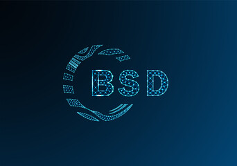 BSD low poly letter logo vector design. BSD lower poly logo design. BSD unique low poly logo design.