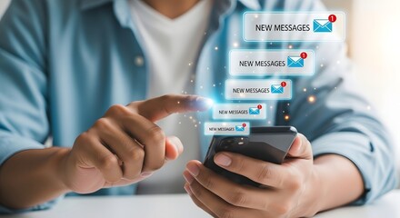 New message notifications on smartphone, email marketing and communication strategy concept design