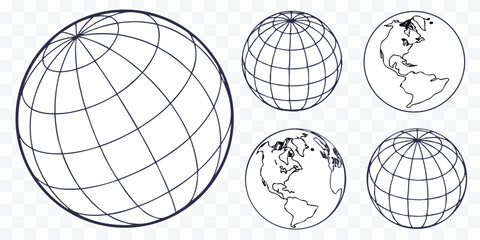 Earth Globe Line Art Collection Global Representation Geodesy and Cartography Educational Resource Geography Study World Map Design