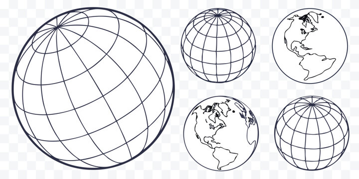 Earth Globe Line Art Collection Global Representation Geodesy and Cartography Educational Resource Geography Study World Map Design