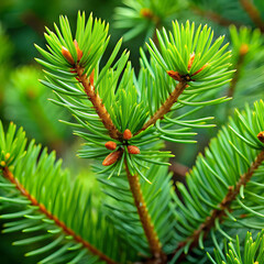 a detailed closeup of a lush pine branch