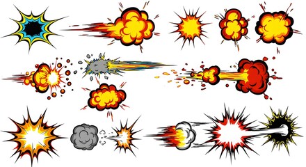 Vector set of black comic book explosion, crash, and bang sound effect shapes. Graphic design elements.