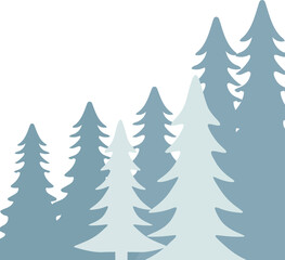 Obraz premium Blue winter forest with pine tree silhouettes. Seasonal background for greeting card. Christmas and New Year festive design.
