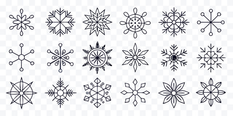 Set of Different Snowflake Designs for Winter and Christmas Holiday Season Decorations Graphic Elements and Creative Projects