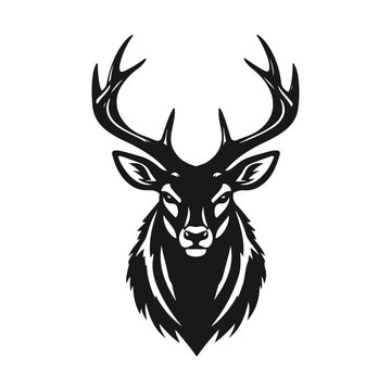 Deer head silhouette, deer face vector illustration, wild animal design, deer logo