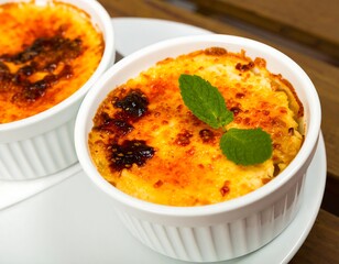 Creamy caramel dessert in ramekins