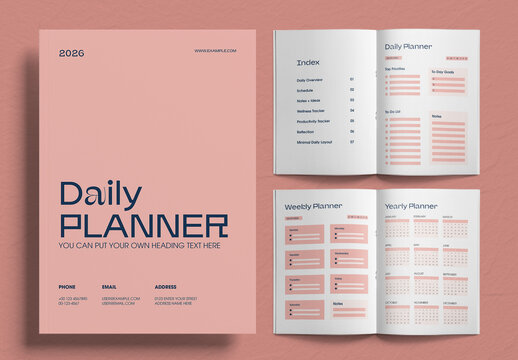Modern Minimalist Daily Planner Template with Productivity and Schedule Layout