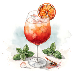 Aperol Spritz Cocktail Watercolor Illustration. Clean commercial cut-out. png file