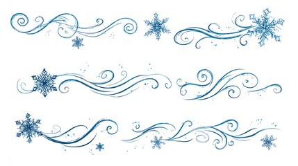Winter Snowflake Adornments:  Delicate swirls of icy blue and intricately designed snowflakes capture the serene beauty of winter, perfect for evoking a frosty wonderland aesthetic.