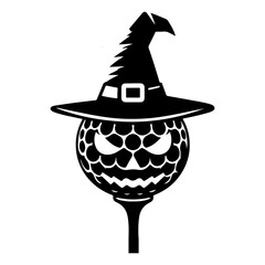 Halloween golf ball vector with witch hat