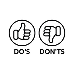 Thumbs up and thumbs down icons representing dos and don ts