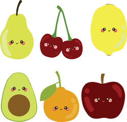 Vector illustrations of fruits with unique and adorable characters created with detail and bright colors. Suitable for unique packaging designs, teaching materials, or designs targeting children