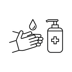 Hand sanitizer icon with hands and drop of liquid