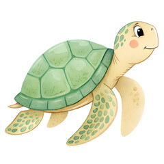 Obraz premium A watercolor painting of a cute turtle swimming with a plain transparent background. Design illustration.