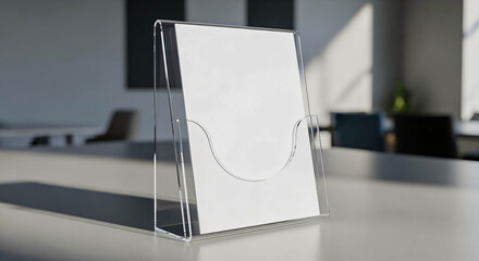 Clear Acrylic Sign Holder with Blank Paper on Counter
