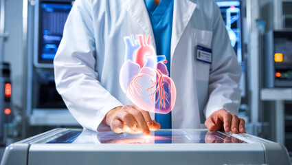Doctor is pointing at a heart on a computer screen