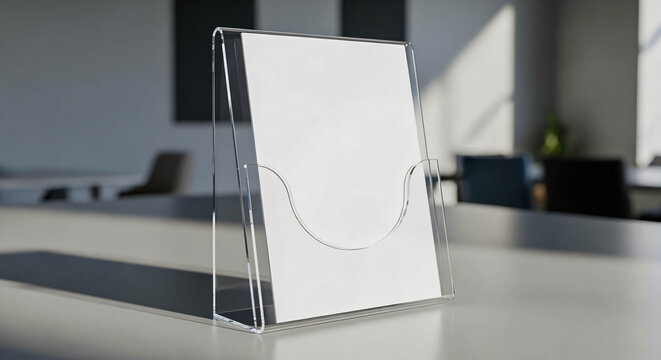 Clear Acrylic Sign Holder with Blank Paper on Counter