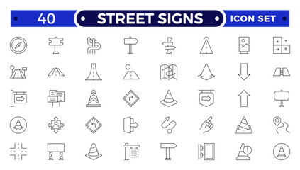 Street signs outline icon set. Guidance line icon set. Contains icons related to guidance, direction, and more. © artshuvo