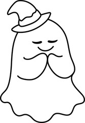 Peaceful Ghost with Witch Hat (Coloring Page Outline Illustration)