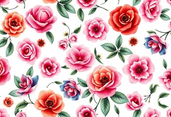 Elegant, seamless floral pattern; soft curves, delicate details on white background,  graceful,  textile