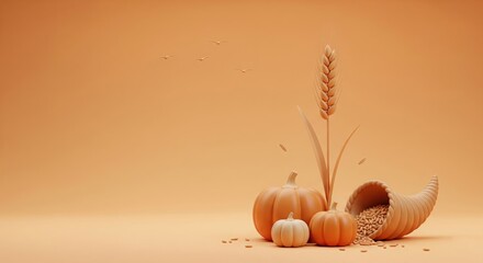 Minimalist Wheat Stalk Scene with Copy Space Area