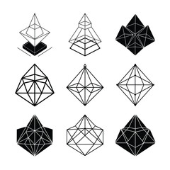 Crystalline Wireframe Geometric Shapes Collection