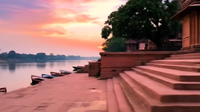 Panoramic View of Gomti Ghat & Dwarkadhish Temple, Dwarka, Gujarat, India - Sunrise Landscape