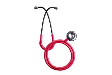 Red medical stethoscope on black background