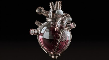 Steampunk Heart: A captivating steampunk-inspired heart crafted from intricate metalwork and glass, holding a vibrant elixir, a symbol of innovation and a touch of fantasy.