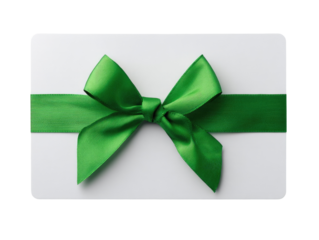 Gift card with a vibrant green ribbon bow