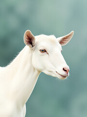 Obraz premium soft focus watercolor depiction white goat head turned slightly left serene misty background subtle