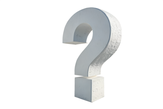 Large White Concrete Question Mark Sculpture; Abstract Uncertainty Concept  on transparent background	